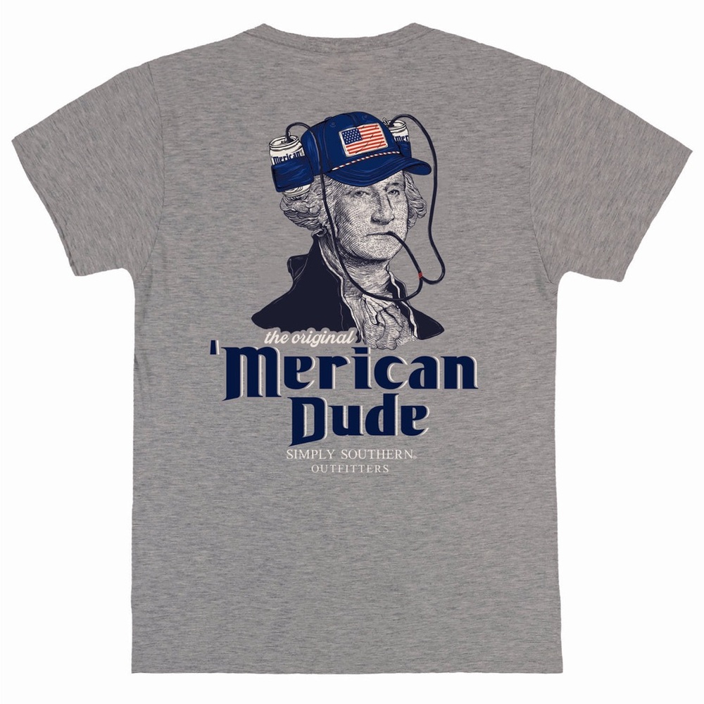 Simply Southern George Washington Beer Helmet  'Merican Dude Gray Tee NWT XXL